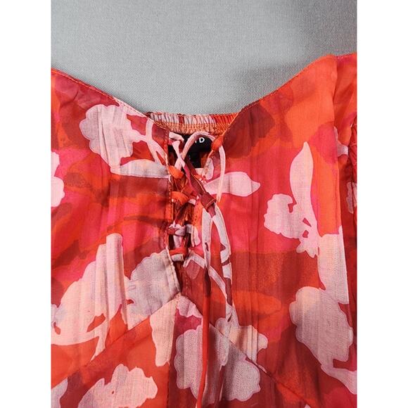 Torrid Midi Dress Size 4X Shady Rose Floral Sheer Overlay Smocked Sweetheart Tie - Picture 8 of 12